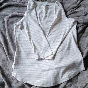 Eddie Bauer 3/4 sleeve Tan and White stripe shirt